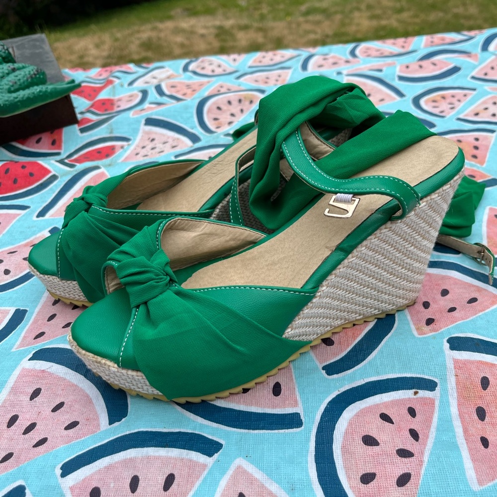 Green Wedge Tie Up Gladiator Sandals